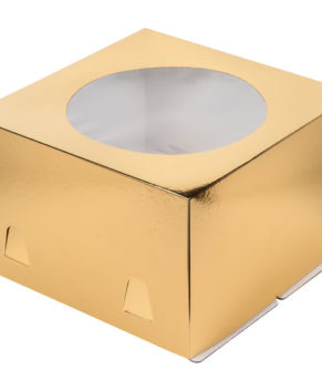 Коробка для торта с окном, 30х30х19см, золото