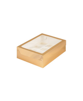 Коробка для капкейков с окном, 12 ячеек, золото