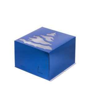 Коробка для торта с окном Ёлка, 30х30х19см, синяя