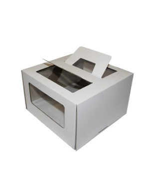 Коробка для торта с окном и ручкой, 24х24х20см, белая