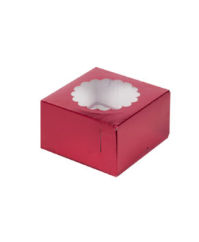 Коробка для капкейков с окном, 4 ячейки, красная