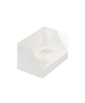 Коробка для капкейков с пластиковой крышкой, 2 ячейки, белая