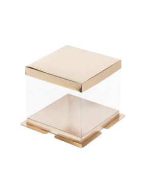 Коробка для торта прозрачная с пъедесталом 23,5х23,5х22см золото