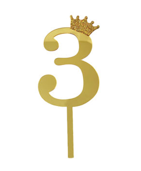 Топпер Цифра 3 с короной, золото