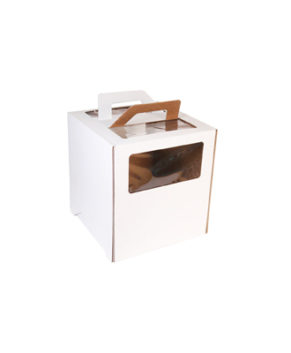 Коробка для торта с окном и ручкой, 26х26х28см, белая
