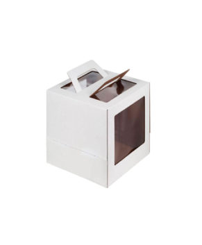 Коробка для торта с окном и ручкой, 22х22х25см, белая