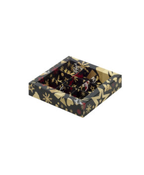 Коробка на 9 конфет с прозрачной крышкой, Ёлка черная