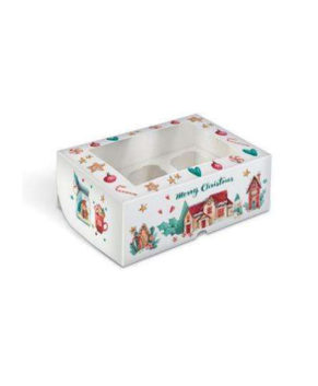 Коробка для капкейков с окном, 6 ячеек, Merry Christmas
