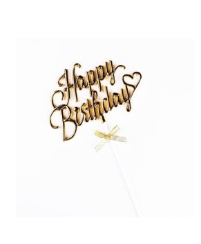 Топпер Happy Birthday объёмные буквы сердечком, золото